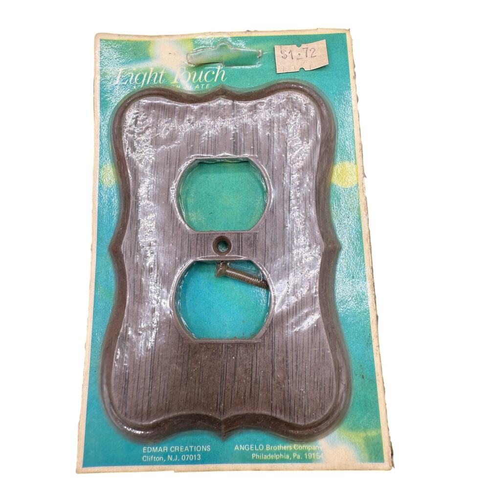 🪵 Light Touch Faux Wood Duplex Outlet Cover Vintage Retro Wall Plate NOS Decor